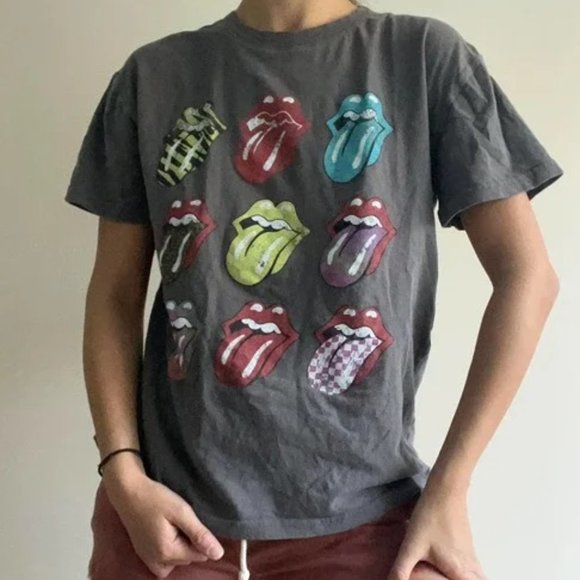 ROLLING STONES Band Tee Grey Graphic Tee Tshirt Tongue Hot Lips Gray Womens XS - Picture 12 of 14